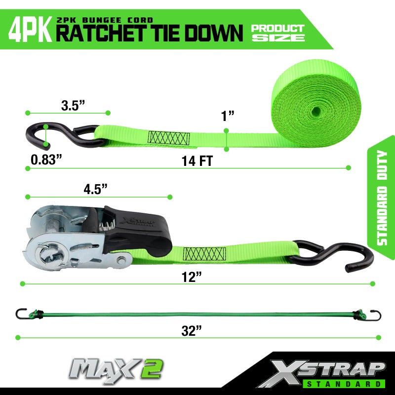 XSTRAP STANDARD Ratchet Tie Down Straps 4Pk 15Ft 1500Lb Break Strength, Cargo Straps for Moving Appliances, Lawn Equipment, Motorcycle, Includes 2 Bungee Cord - Image 3